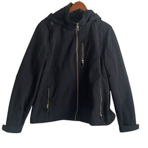 Calvin Klein Women Jacket‎ XL Black Hooded Full Zip Pockets Outdoor Outer Coat